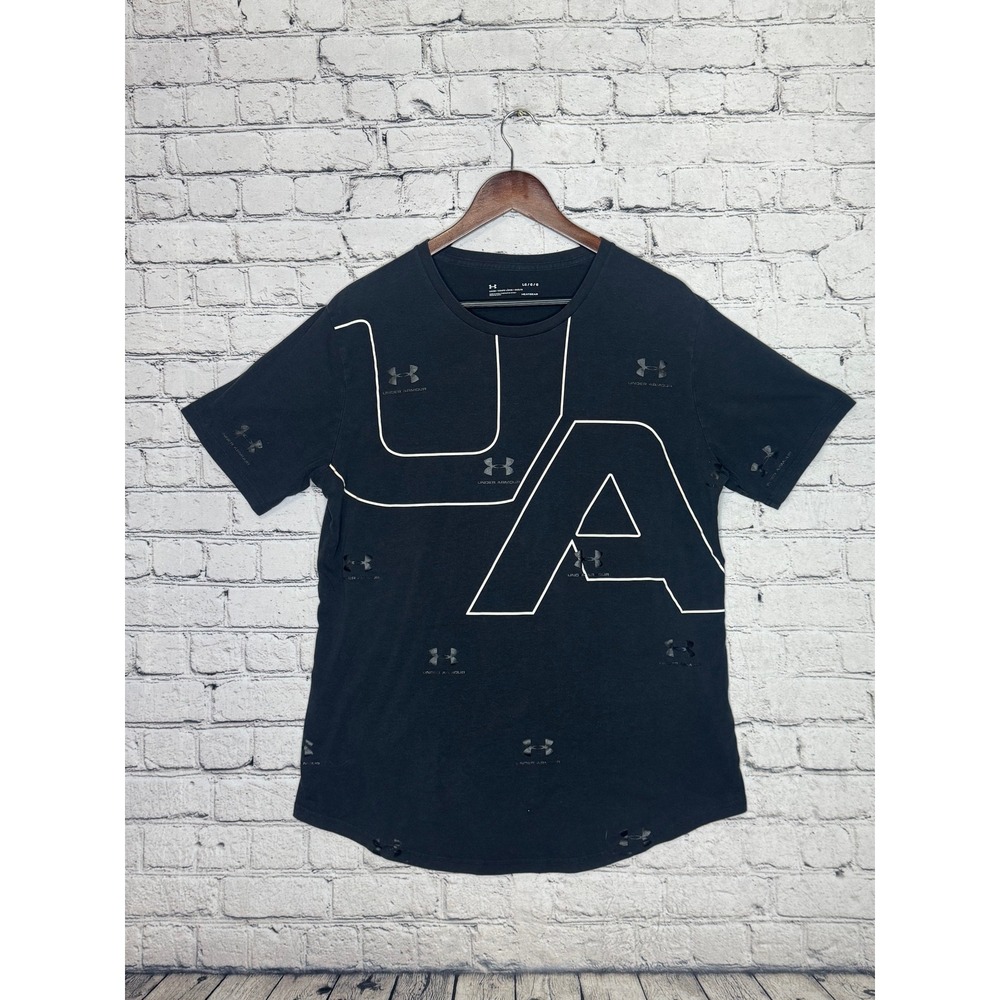 Under Armour UA Black Graphic T Shirt Men's Large Loose Fit Heatgear